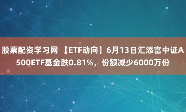 股票配资学习网 【ETF动向】6月13日汇添富中证A500ETF基金跌0.81%，份额减少6000万份