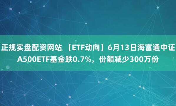 正规实盘配资网站 【ETF动向】6月13日海富通中证A500ETF基金跌0.7%，份额减少300万份